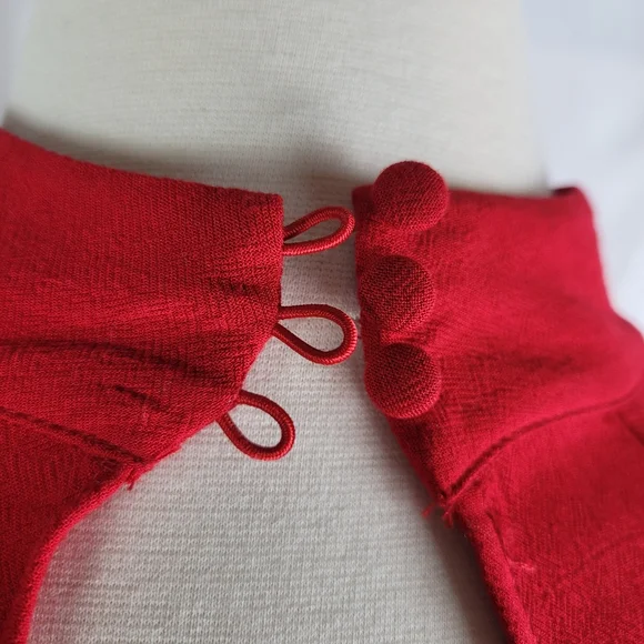 H&M Red Crepe Flounce Sleeve Keyhole Back High Neck Tunic Shift Dress Size 6 - Picture 12 of 16